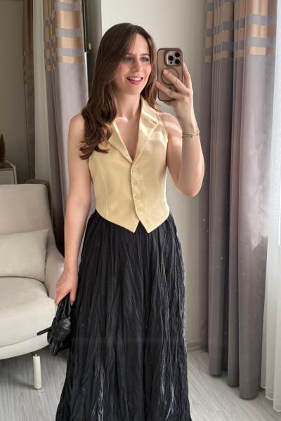 Arkadan Bağlamalı Yelek Sarı