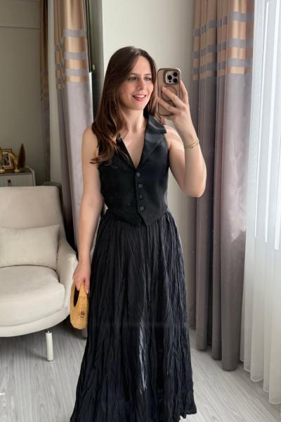 Arkadan Bağlamalı Yelek Siyah