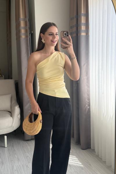 Asimetrik Bluz Sarı