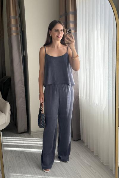 Askılı Bluz Pantolon Takım Mavi