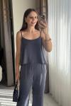 Askılı Bluz Pantolon Takım Mavi