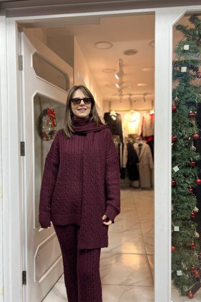 Atkılı Triko Takım Bordo