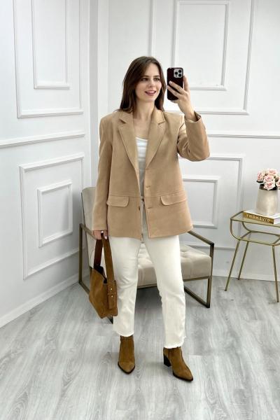 Süet Blazer Ceket Bej