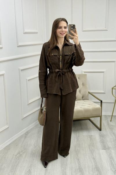 Belden Büzgülü Parıltılı Takım Kahverengi