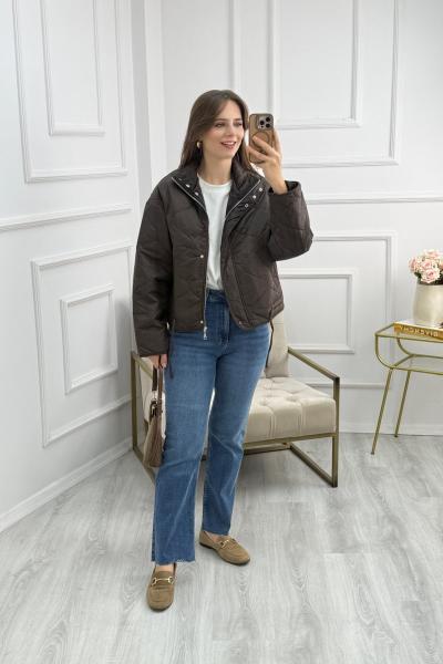 Beli İp Detaylı Kapitone mont  Acı Kahve