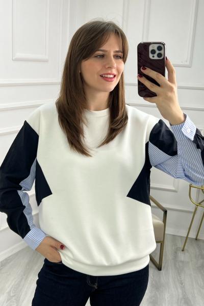 Beyaz Colour Block Kol Sweat Beyaz