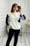 Beyaz Colour Block Kol Sweat Beyaz