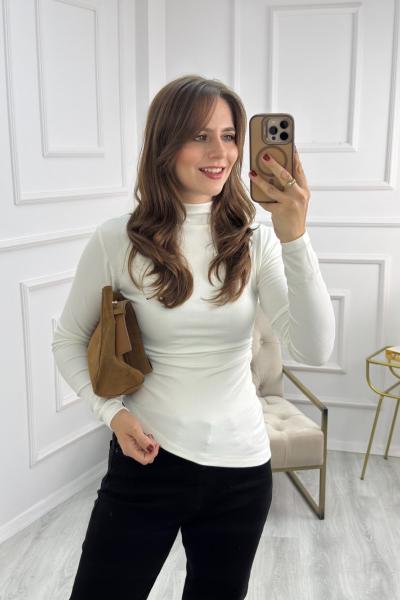 Boğazlı Asimetrik Bluz Ekru