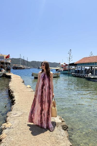 Boyundan Bağlamalı Elbise Pembe