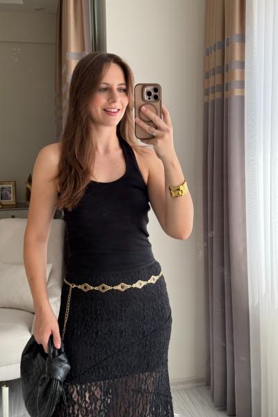 Boyundan Geçmeli Fitilli Bluz Siyah