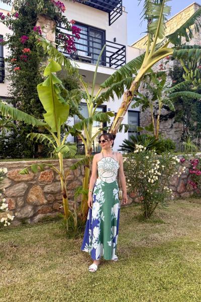 Çiçek Desenli Elbise Yeşil