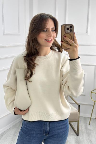 Detaylı Triko Kazak Krem