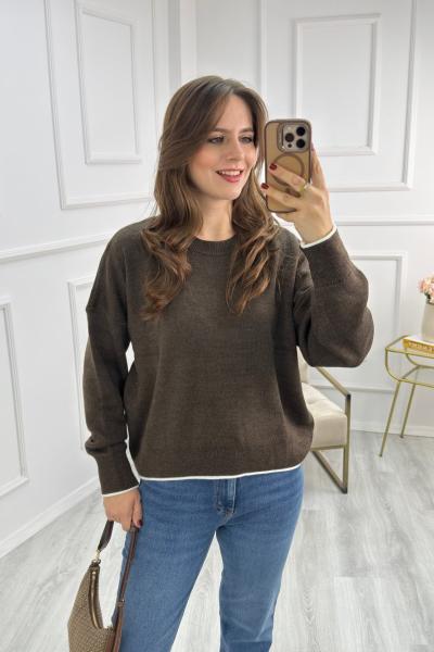 Detaylı Triko Kazak Kahverengi