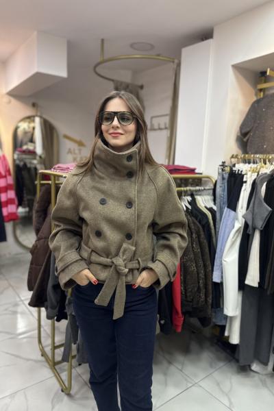 Dik Yaka Kısa Kaşe Kaban Kahverengi
