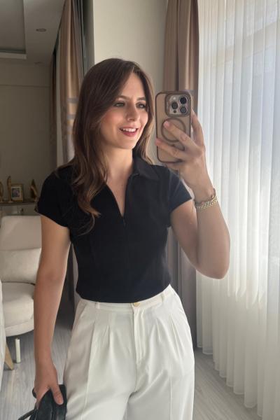 Fermuar Detaylı Tişört Siyah