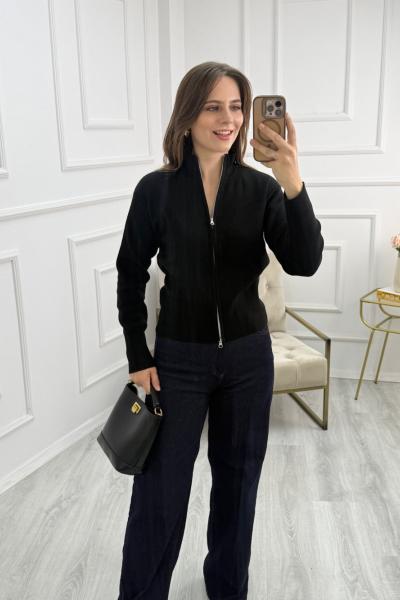 Fermuar Detaylı Hırka Siyah