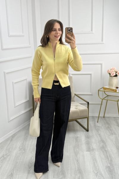 Fermuar Detaylı Hırka Sarı