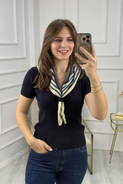 Fular Detaylı Triko Lacivert
