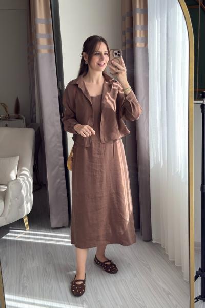 Gömlekli Elbise Kahverengi