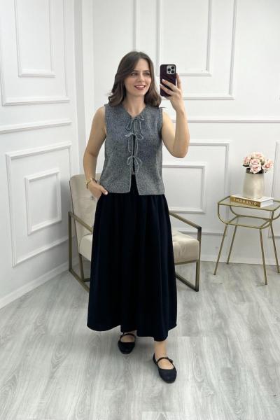 Önden Bağlamalı Çelik Örme Yelk Gri