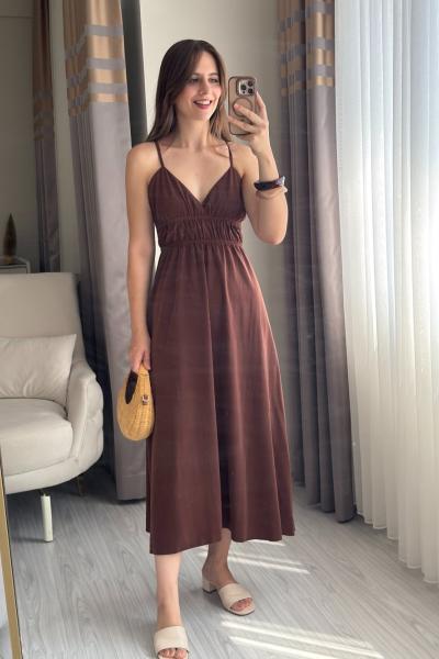 İnce Askılı Elbİse Kahverengi