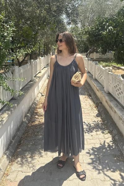 İp Askılı Astarlı Elbise Antrasit