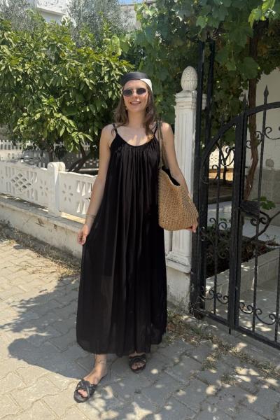 İp Askılı Astarlı Elbise Siyah
