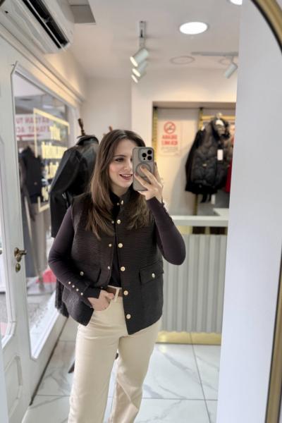 Kapitoneli Kısa Yelek Kahverengi