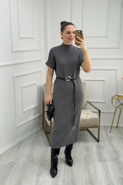 Kemer Detaylı Elbise  Gri