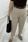 Kemerli Havuç Fit Pantolon Krem