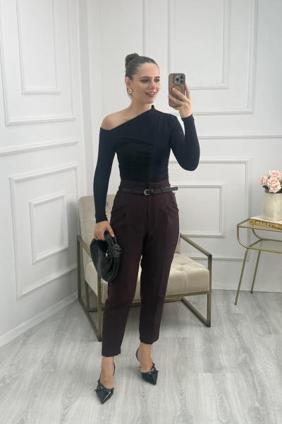 Kemerli Havuç Pantolon Bordo