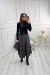 Kemerli Yırtmaç Detaylı Ekose Etek Siyah