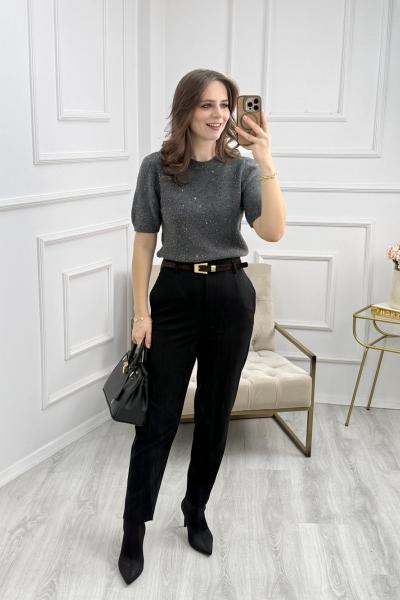 Kemerli Yüksek Bel Pantolon Siyah