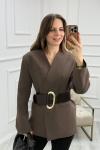 Kemerli Yakasız Blazer Kahverengi