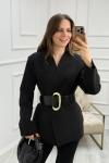 Kemerli Yakasız Ceket Siyah