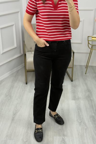 Kesik Paça Boyfit Jean Siyah