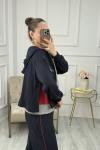 Kırmızı - Gri Garnili Modal Takım Lacivert