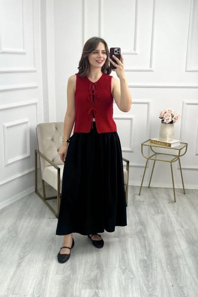 Önden Bağlamalı Çelik Örme Yelek Kırmızı