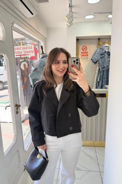 Kısa Trençkot Siyah