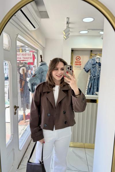 Kısa Trençkot Kahverengi