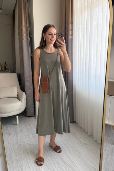 Kolsuz Modal Kumaş Elbise Yeşil