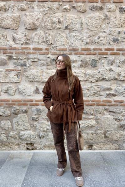Leopar Desenli Straight Jean Kahverengi