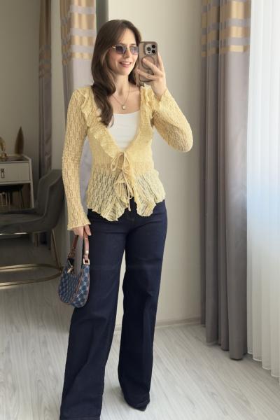 Likralı Bol Paça Jean Lacivert