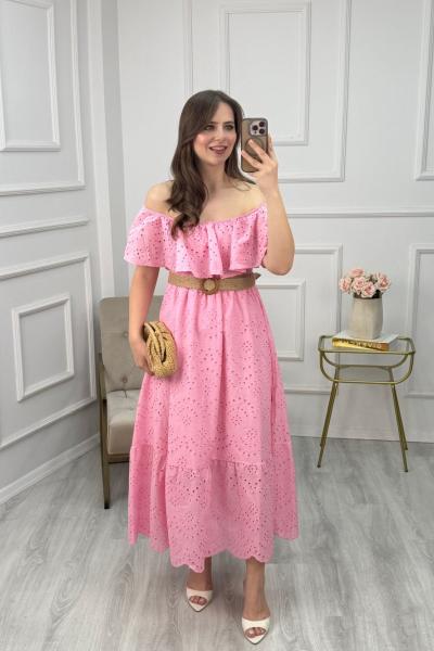 Madonna Yaka Kemerli Fisto Elbise Pembe