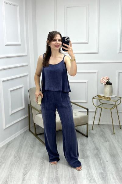 Mavi İp Askılı Pantolonlu Takım Mavi