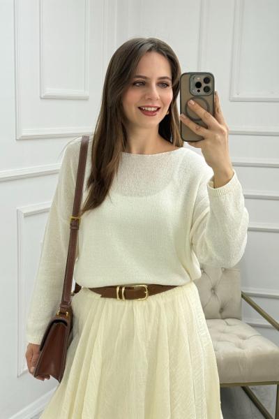 Mevsimlik Yuvarlak Yaka Triko Krem