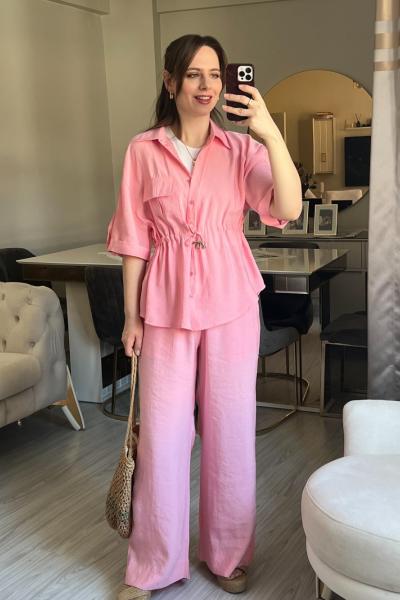 Modal Büzgülü Takım Pembe