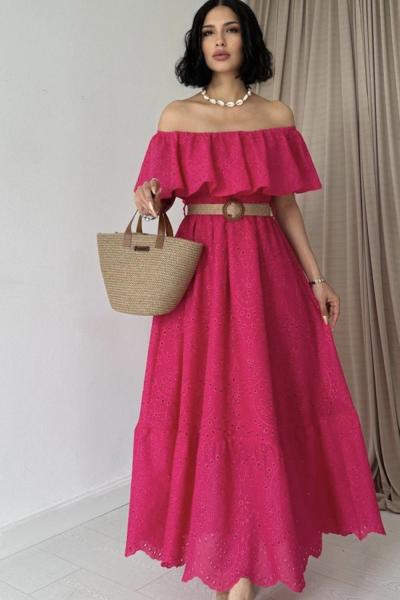 Pembe Fırfırlı Fisto Elbise Pembe