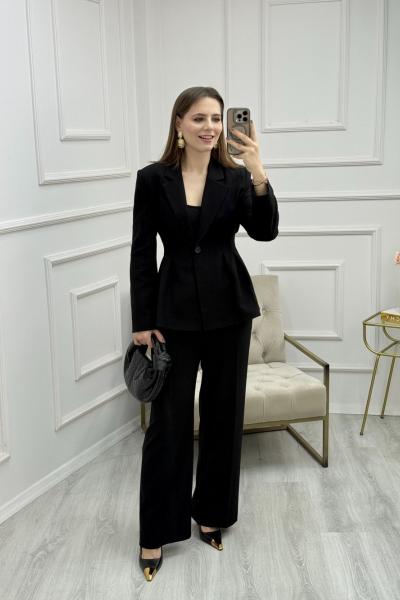 Pilili Belden Oturtmalı Takım Siyah