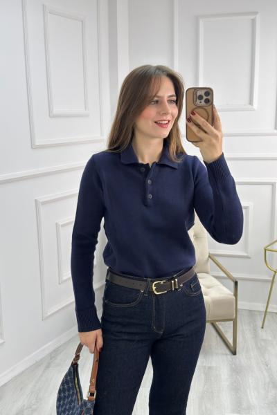 Polo Yaka 3 Düğmeli Triko Lacivert